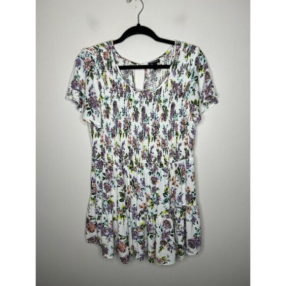 Torrid White Floral Tunic Short Sleeve Boho Women's Top Plus Size 2 - Picture 1 of 8
